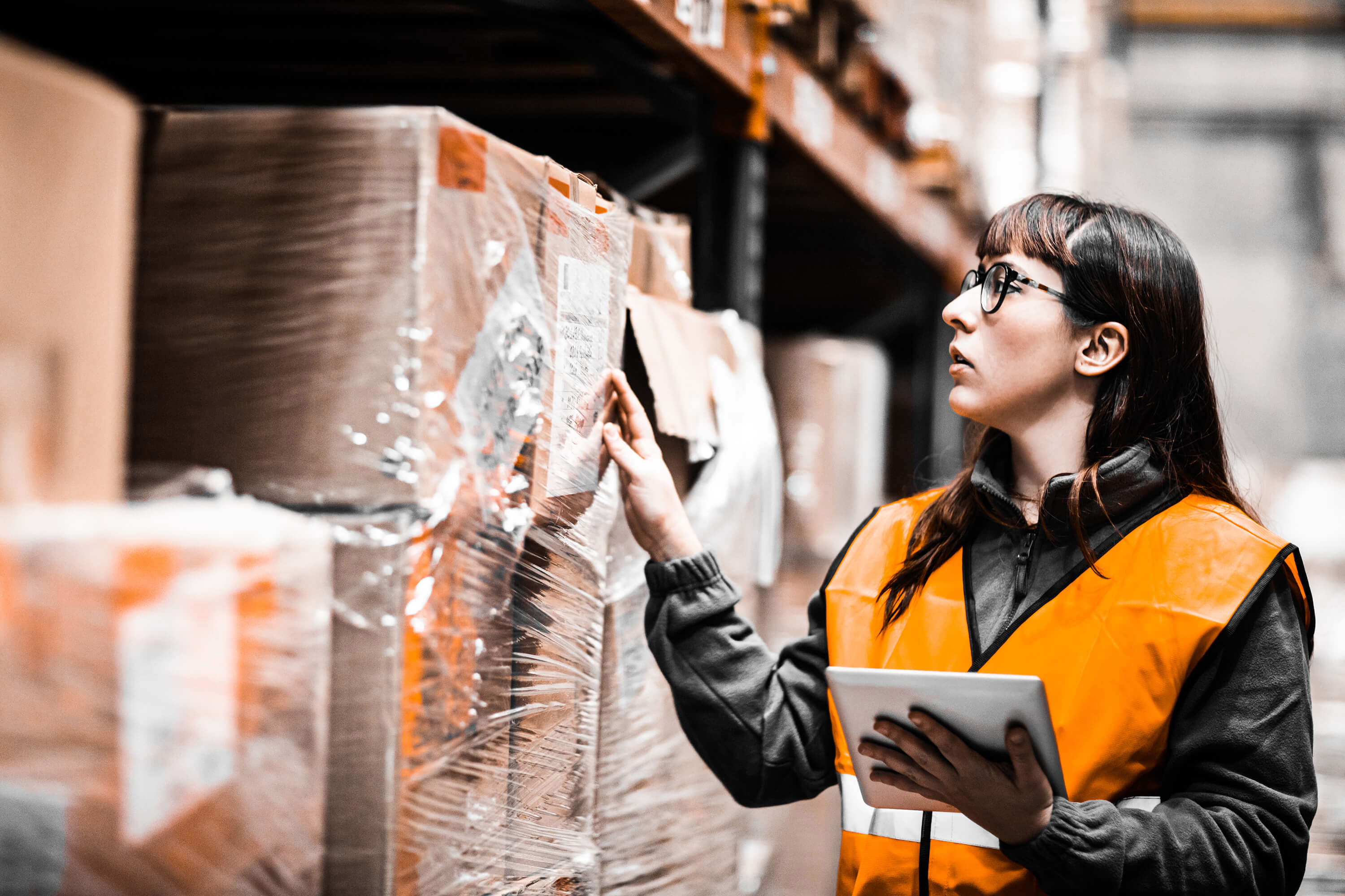 Employee checks stock in a Warehouse