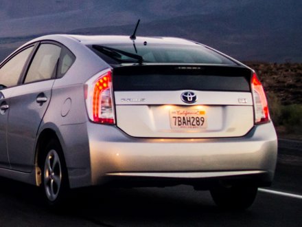 Toyota Prius driving on a lonely motorway.