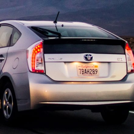 Toyota Prius driving on a lonely motorway.