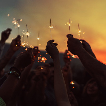 Friends celebrating New Year on the rooftop